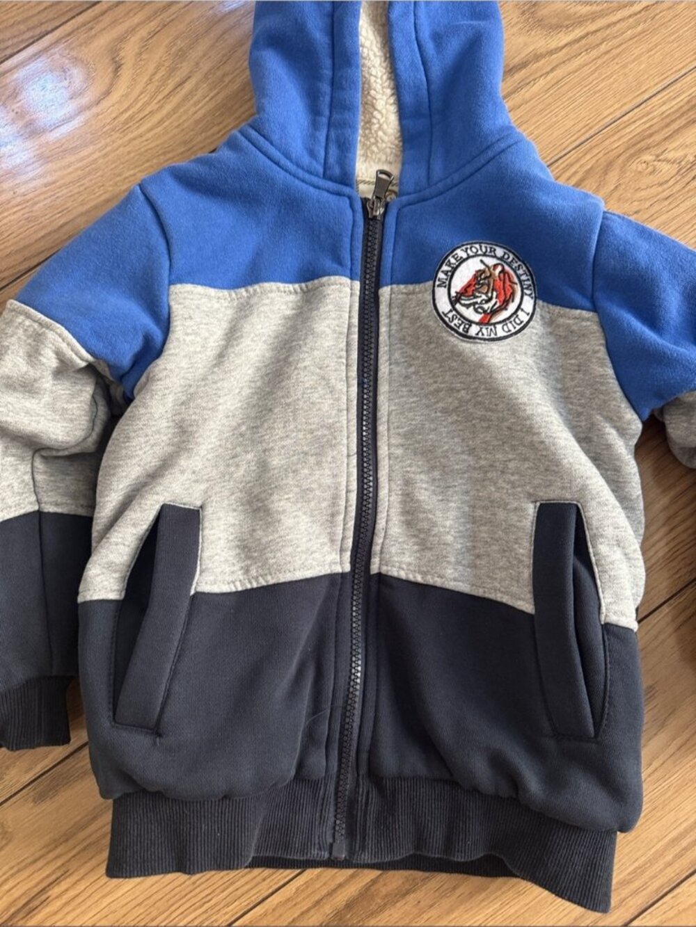 NEW! 5T Kids blue grey navy zip sherpa fleece - super warm - Picture 3 of 13